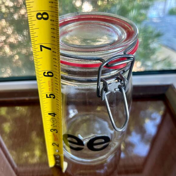 Vintage Glass Coffee Canister – Clamp Lid Jar with Red Seal – 7” Tall - Picture 9 of 10